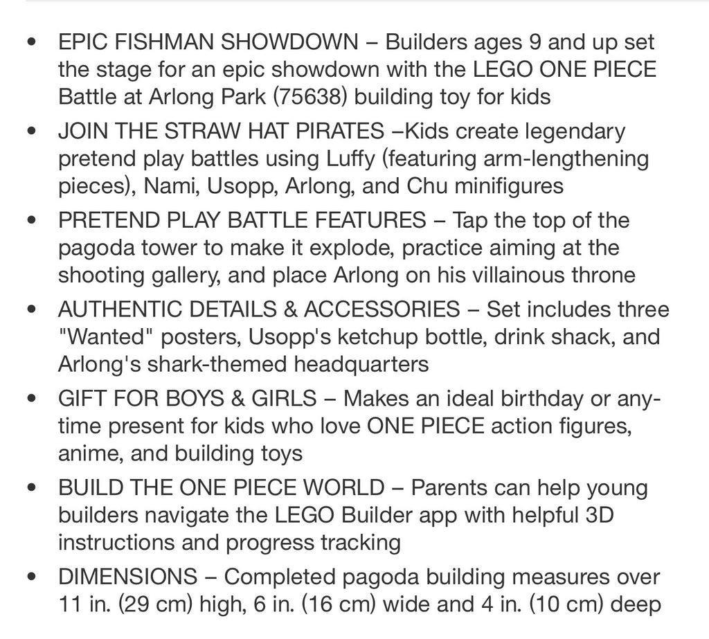 LEGO One Piece Battle at Arlong Park Kids Toy #75638