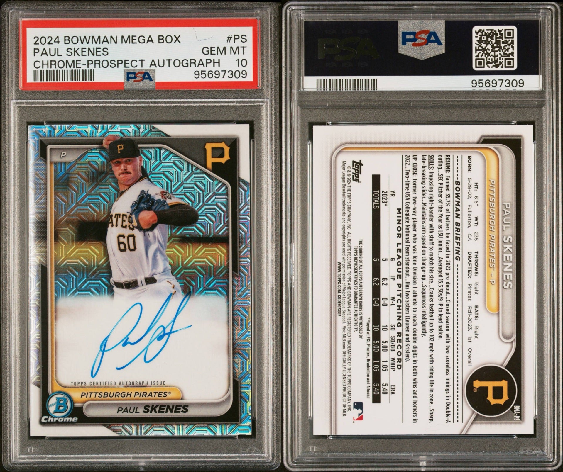2024 BOWMAN CHROME MEGA BOX PROSPECT MEGA AUTOGRAPHS #PS PAUL SKENES CHROME-PROSPECT AUTO PSA 10 (TSR)