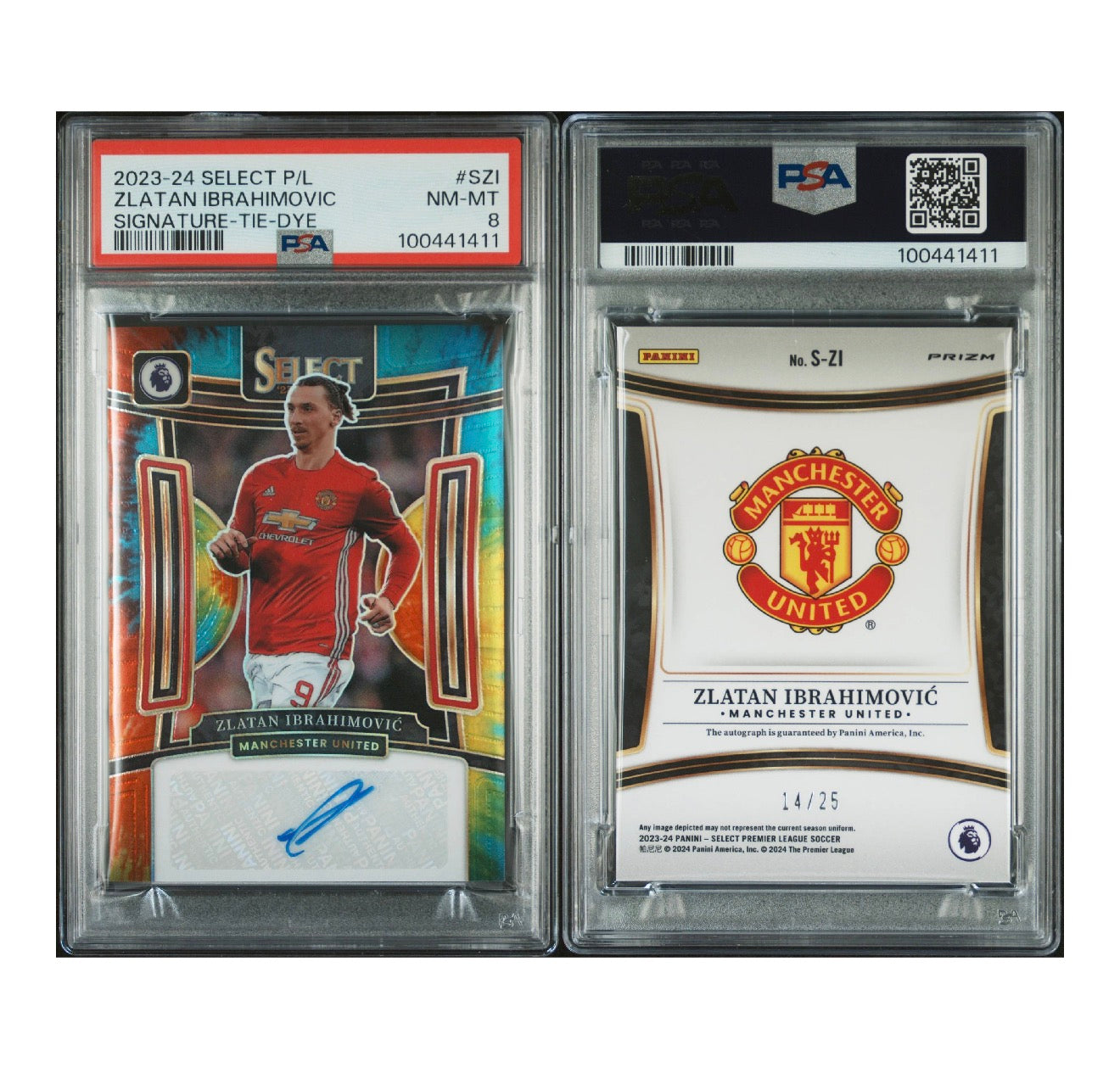 2023-24 PANINI SELECT PREMIER LEAGUE SIGNATURES #SZI ZLATAN IBRAHIMOVIC SIGNATURE-TIE-DYE PSA 8 NM-MT (JH)