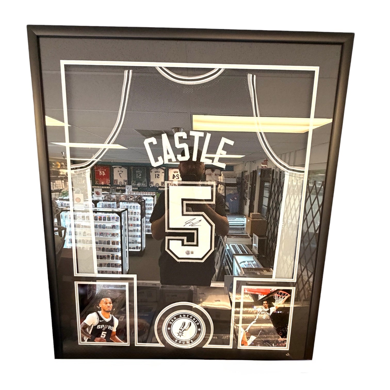 Stephon Castle Autographed Custom Spurs Jersey – Beckett Witnessed & Authenticated Framed Display