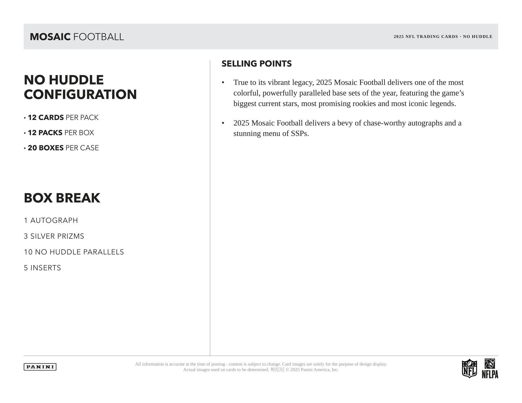 2025 Panini Mosaic Football No Huddle Box (11/26)