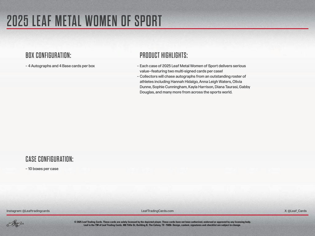 2025 Leaf Metal Women of Sport Hobby Box (11/28)