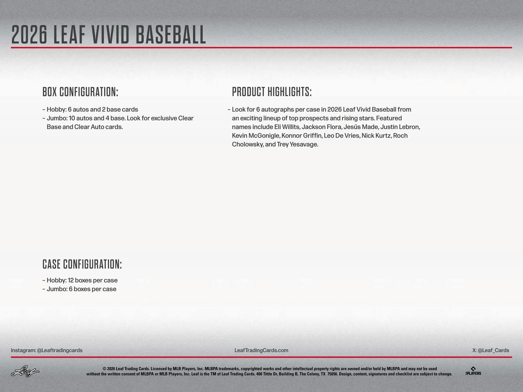 2026 Leaf Vivid Baseball Hobby Box