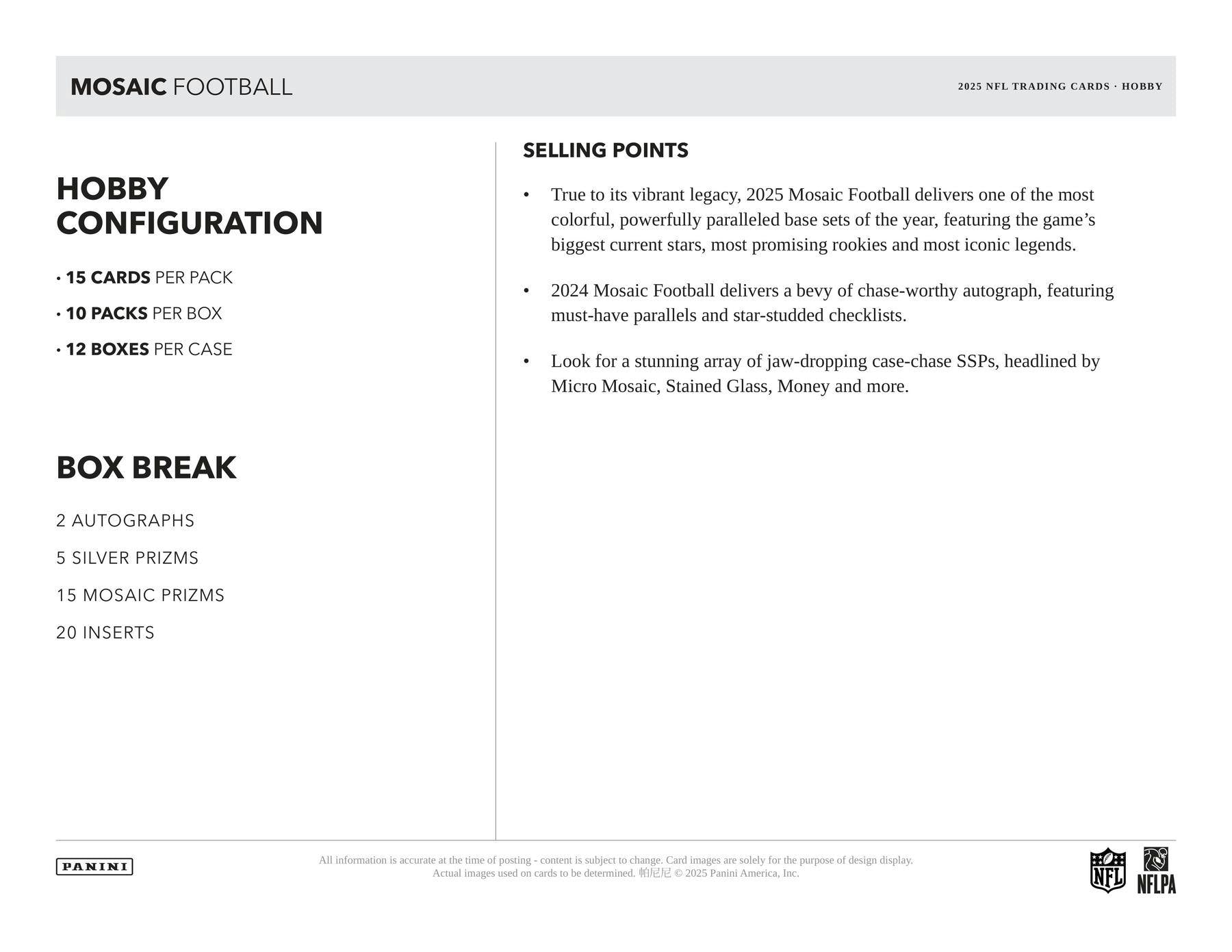 2025 Panini Mosaic Football Hobby Box (11/7)