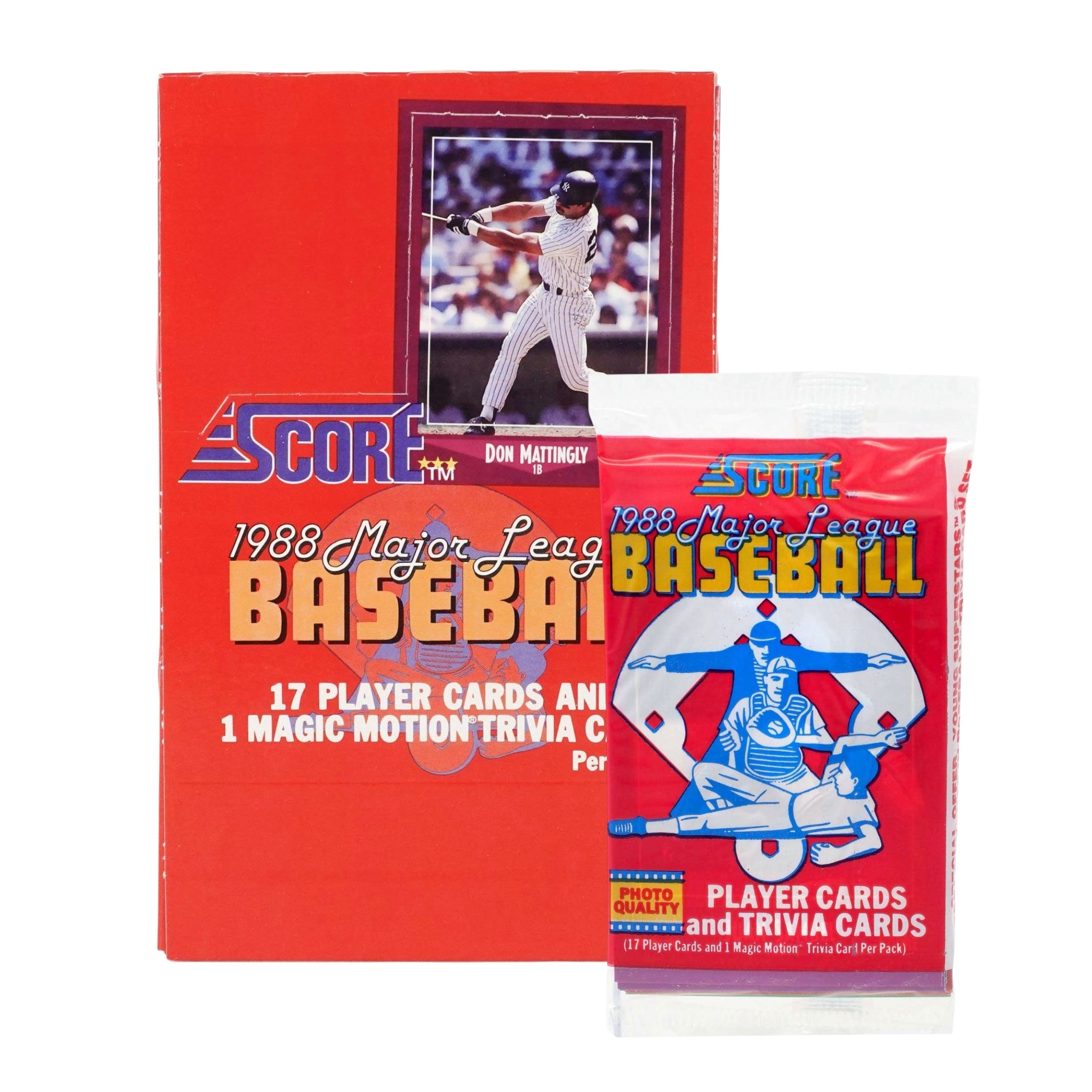 1988 Score MLB Baseball Cards 36-Pack Box with Magic Motion Trivia Cards