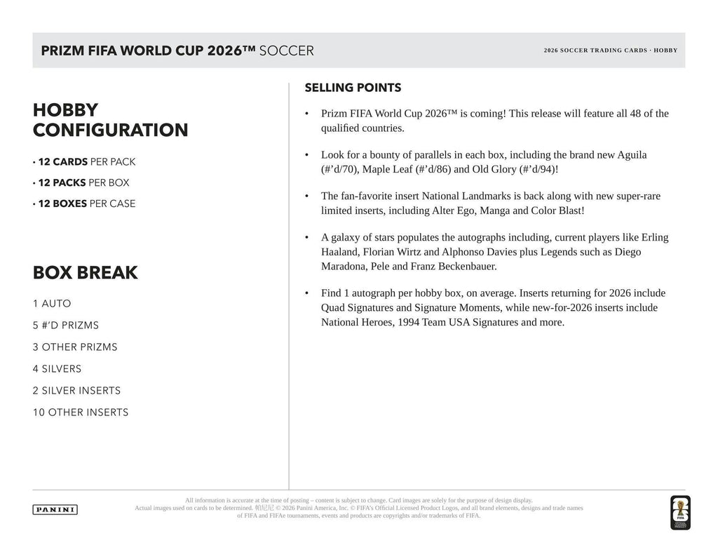 2026 Panini Prizm FIFA World Cup Soccer Hobby Box