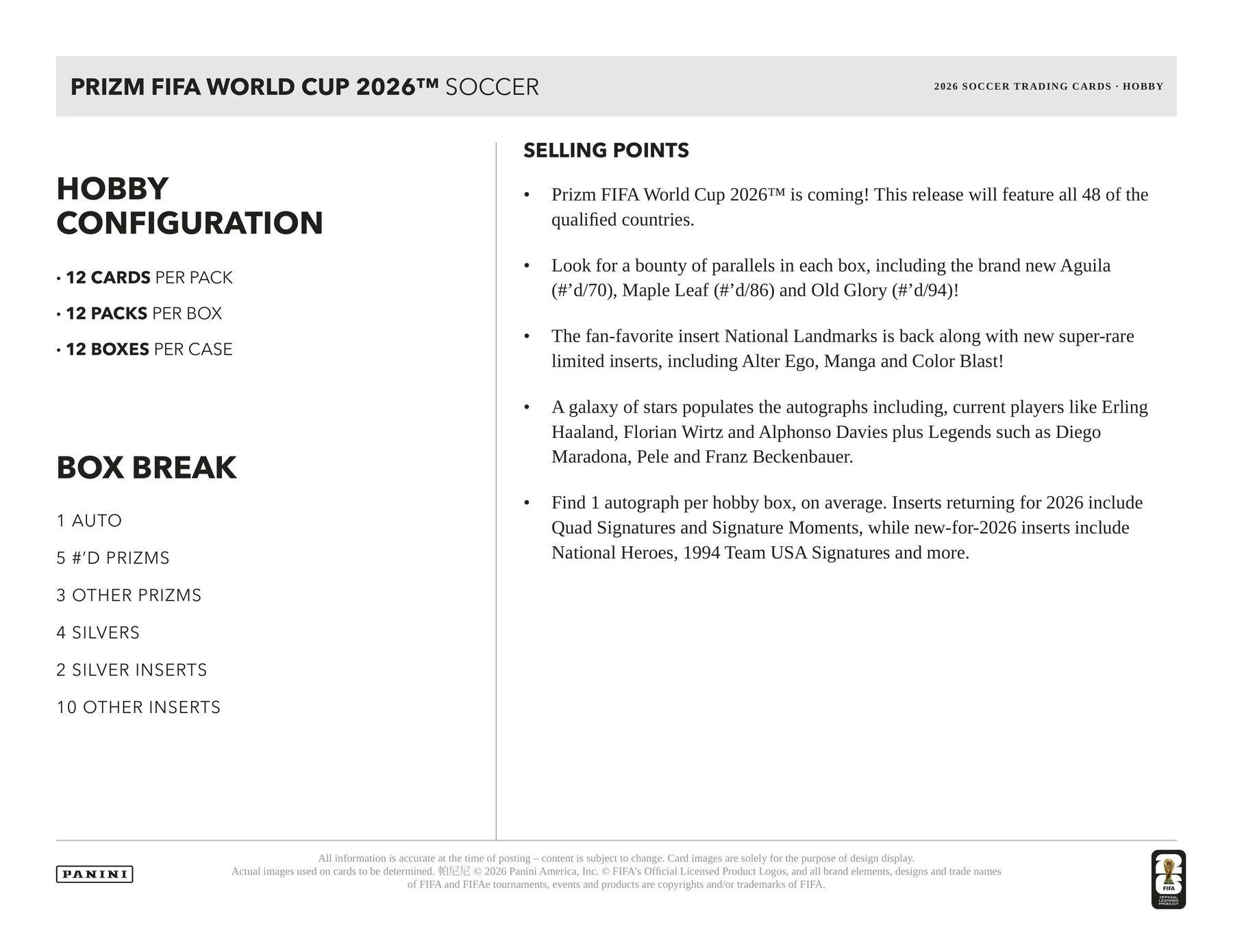 2026 Panini Prizm FIFA World Cup Soccer Hobby Box