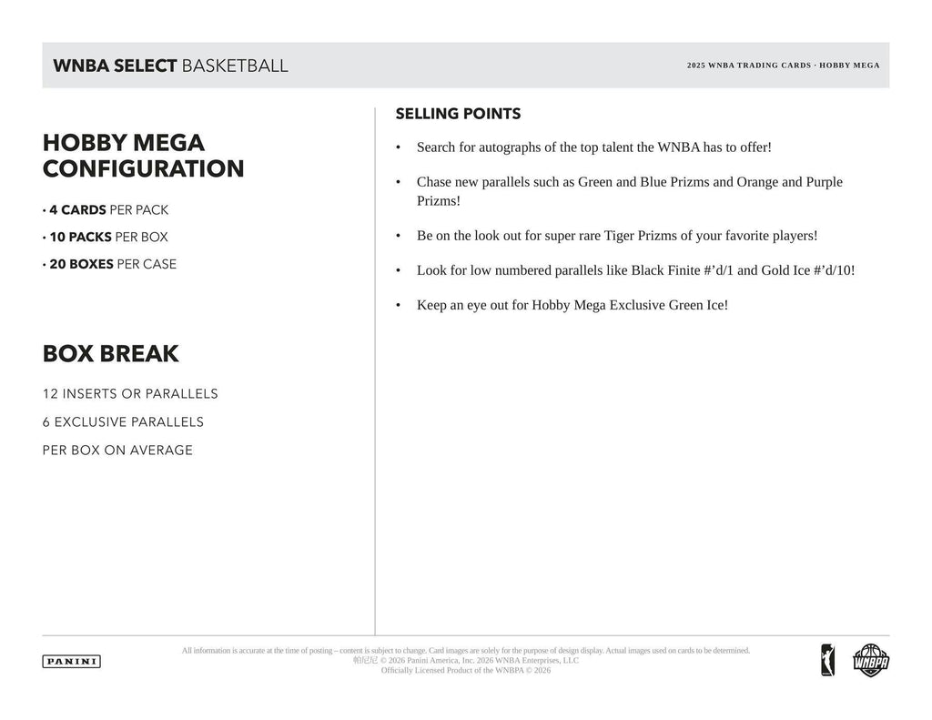 2025 Panini Select WNBA Basketball Mega Hobby Box (Green Ice Prizm) (6/3)