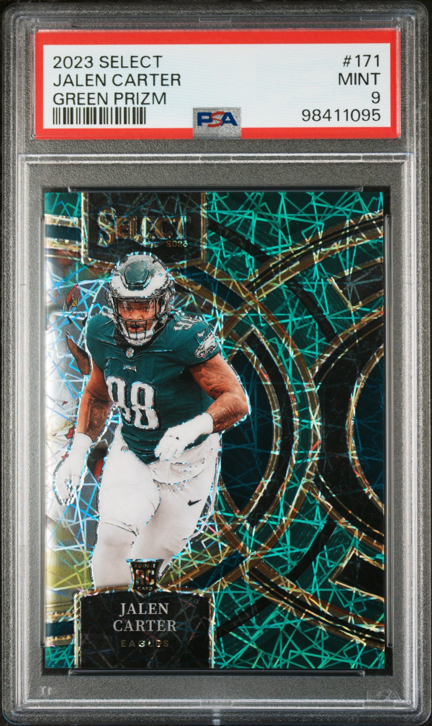 2023 PANINI SELECT #171 JALEN CARTER GREEN PRIZM 2/5 PSA 9 (NW)