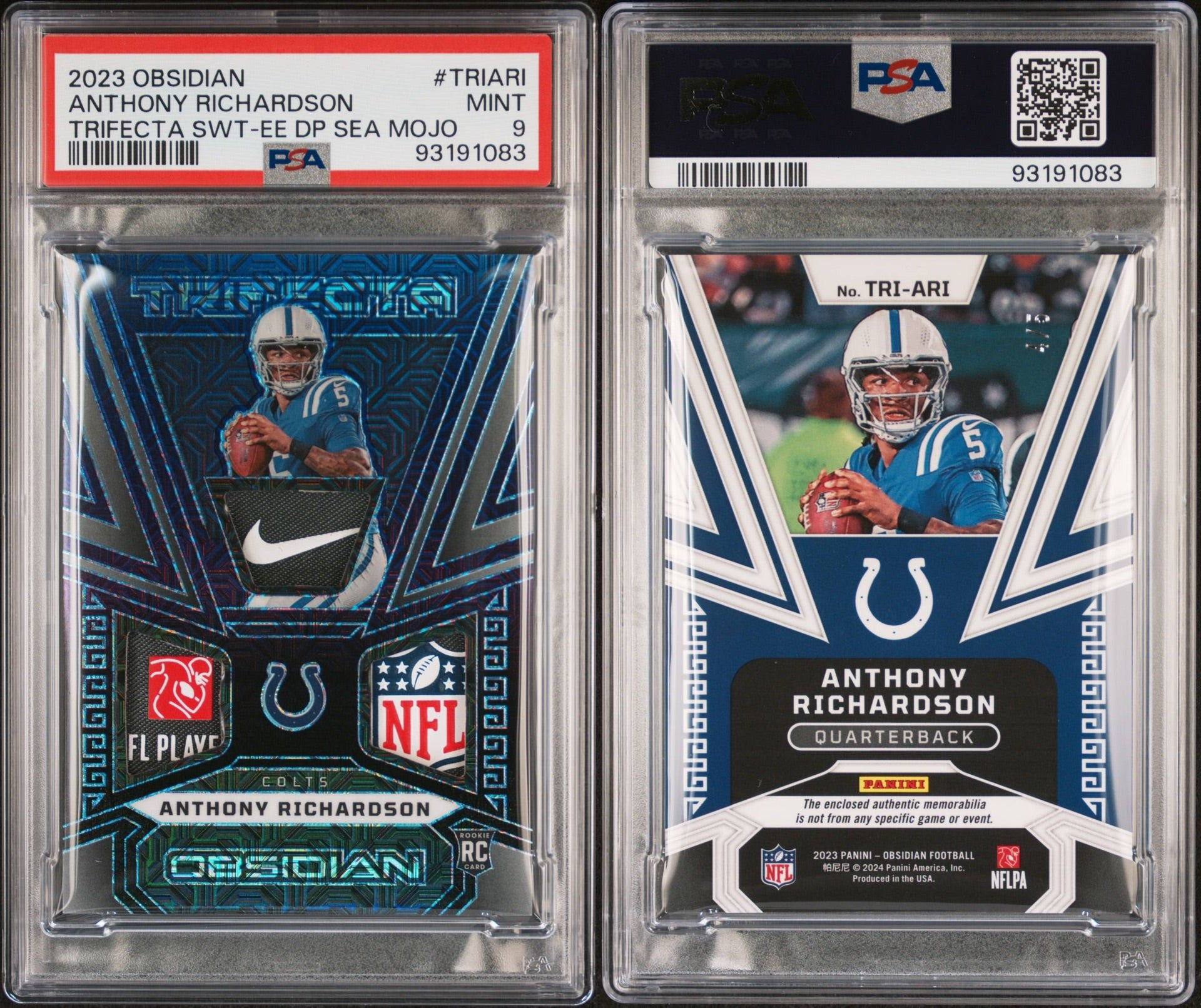 2023 PANINI OBSIDIAN TRIFECTA SWATCHES #TRIARI ANTHONY RICHARDSON TRIFECTA SWT-EE DP SEA MOJO 4/5 PSA 9 (CS)