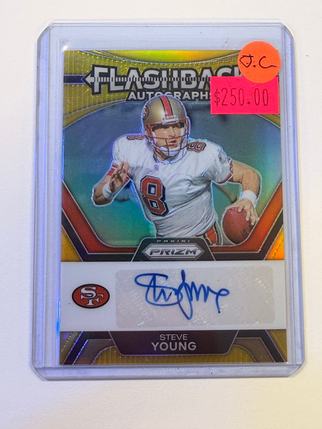 2023 Panini Prizm Football STEVE YOUNG Gold Flashback Auto #08/10 JERSEY # SF 49ERS (JC)