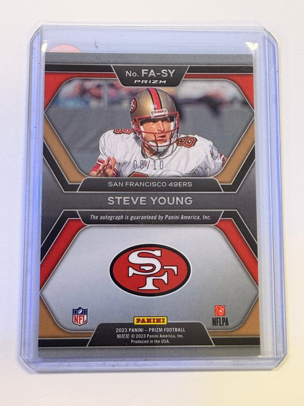 2023 Panini Prizm Football STEVE YOUNG Gold Flashback Auto #08/10 JERSEY # SF 49ERS (JC)