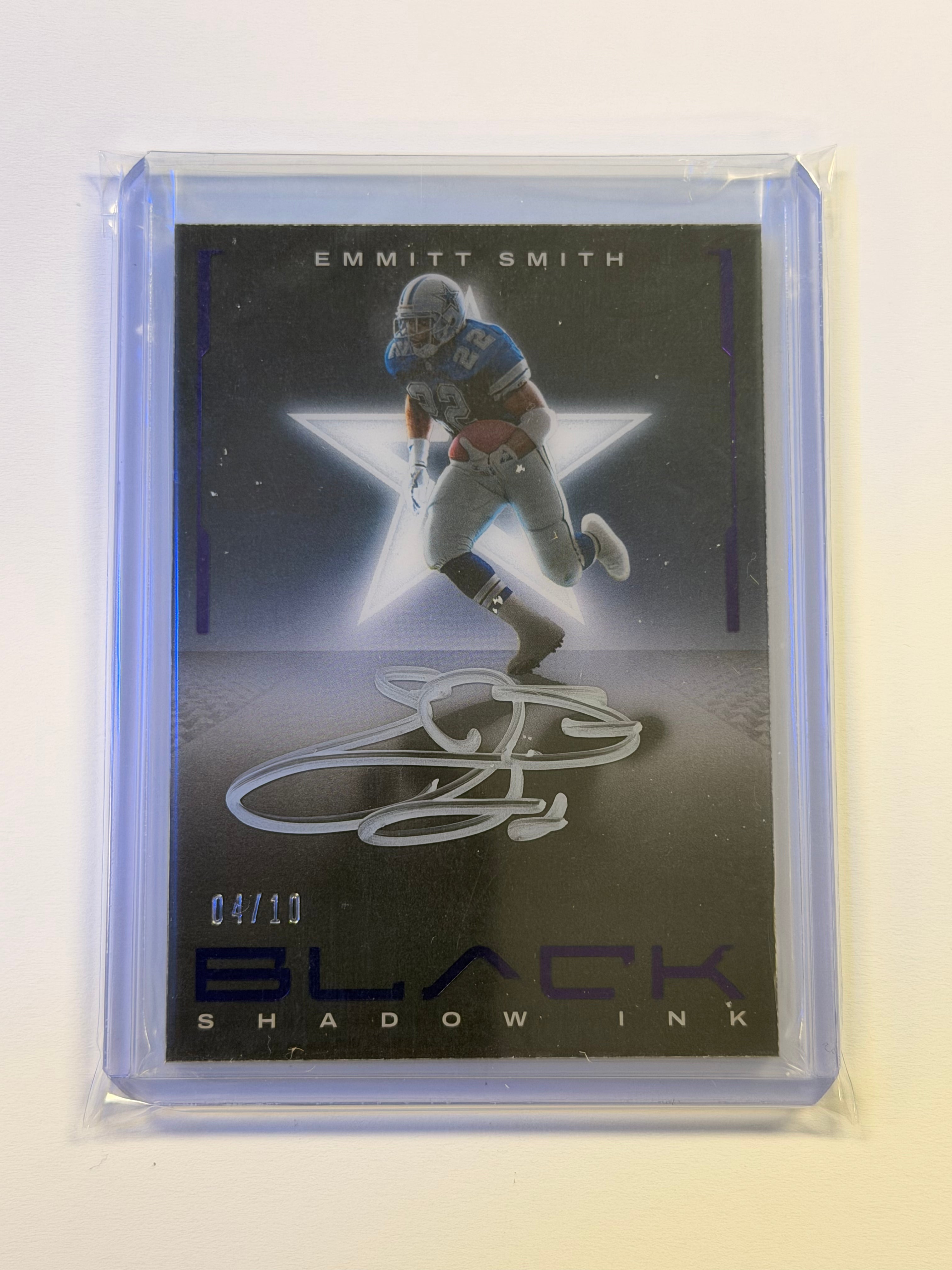 2023 Panini Black Shadow Ink Royal #1 Emmitt Smith ON CARD AUTO 04/10 Dallas Cowboys (RD)