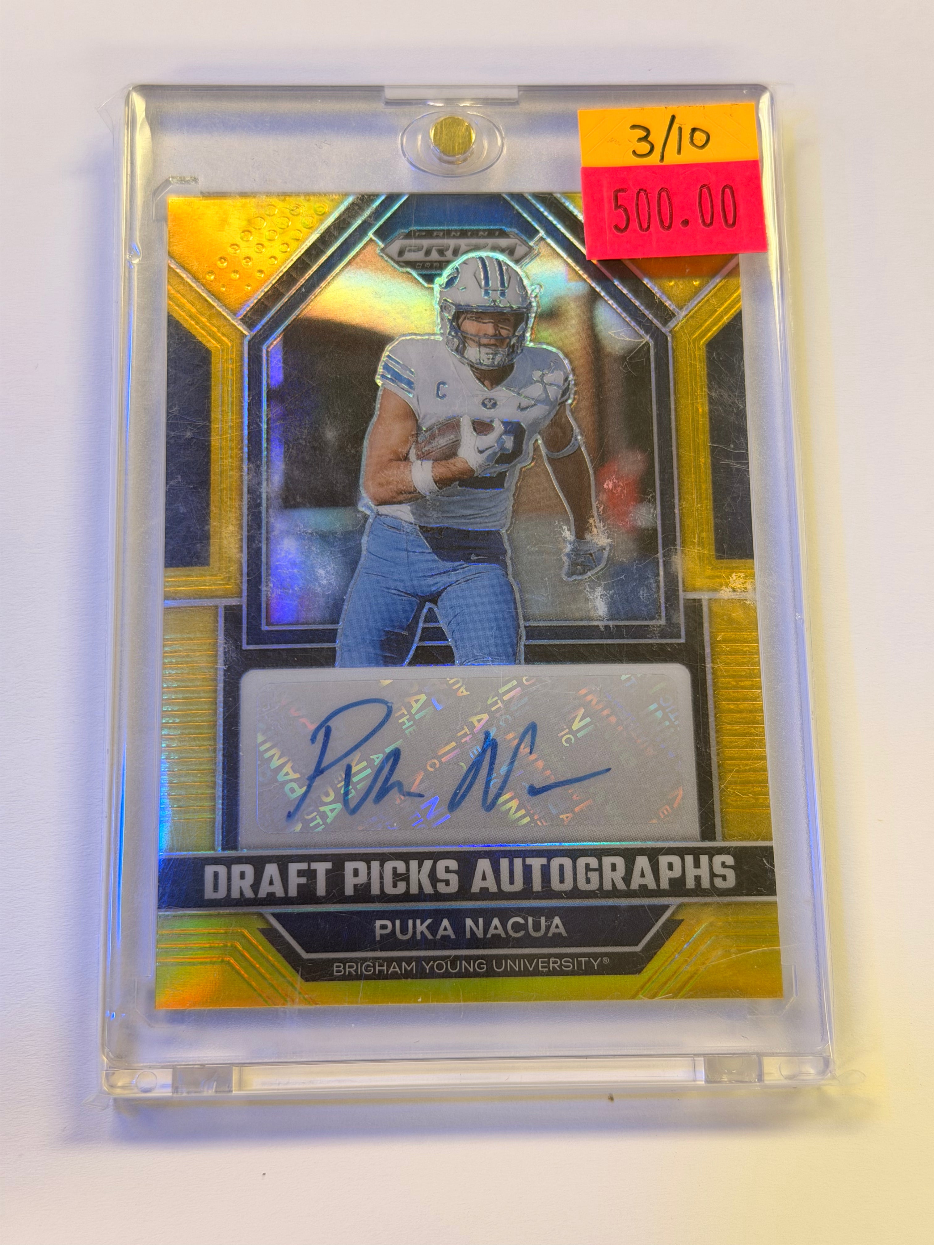 2023 PANINI PRIZM DRAFT PICKS DRAFT PICKS AUTOGRAPHS #DPAPNU PUKA NACUA GOLD PRIZM 03/10 (RS)