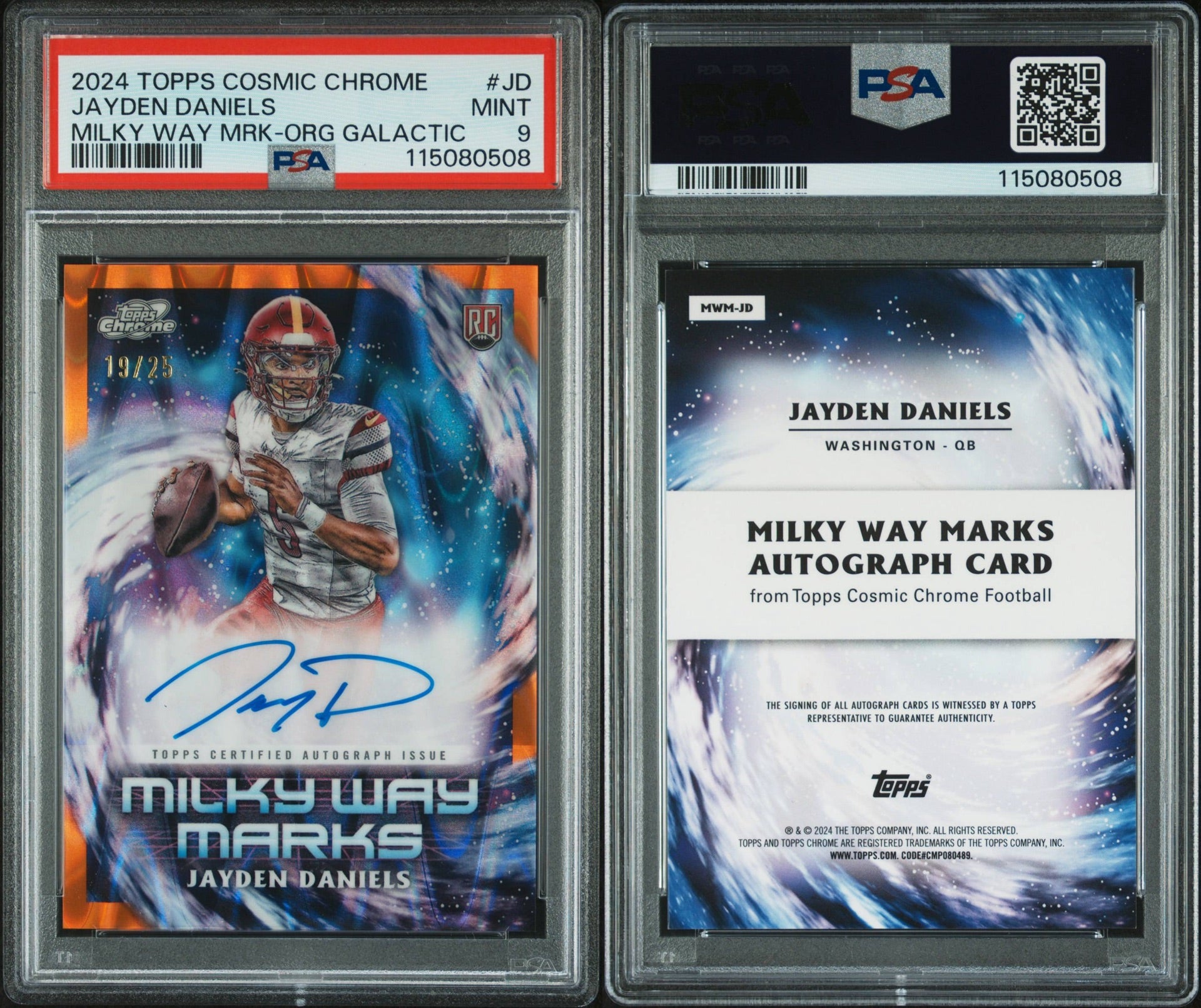 2024 TOPPS COSMIC CHROME MILKY WAY MARKS #JD JAYDEN DANIELS MILKY WY MRKS-ORG GALACTIC 19/25 PSA 9 (CS)