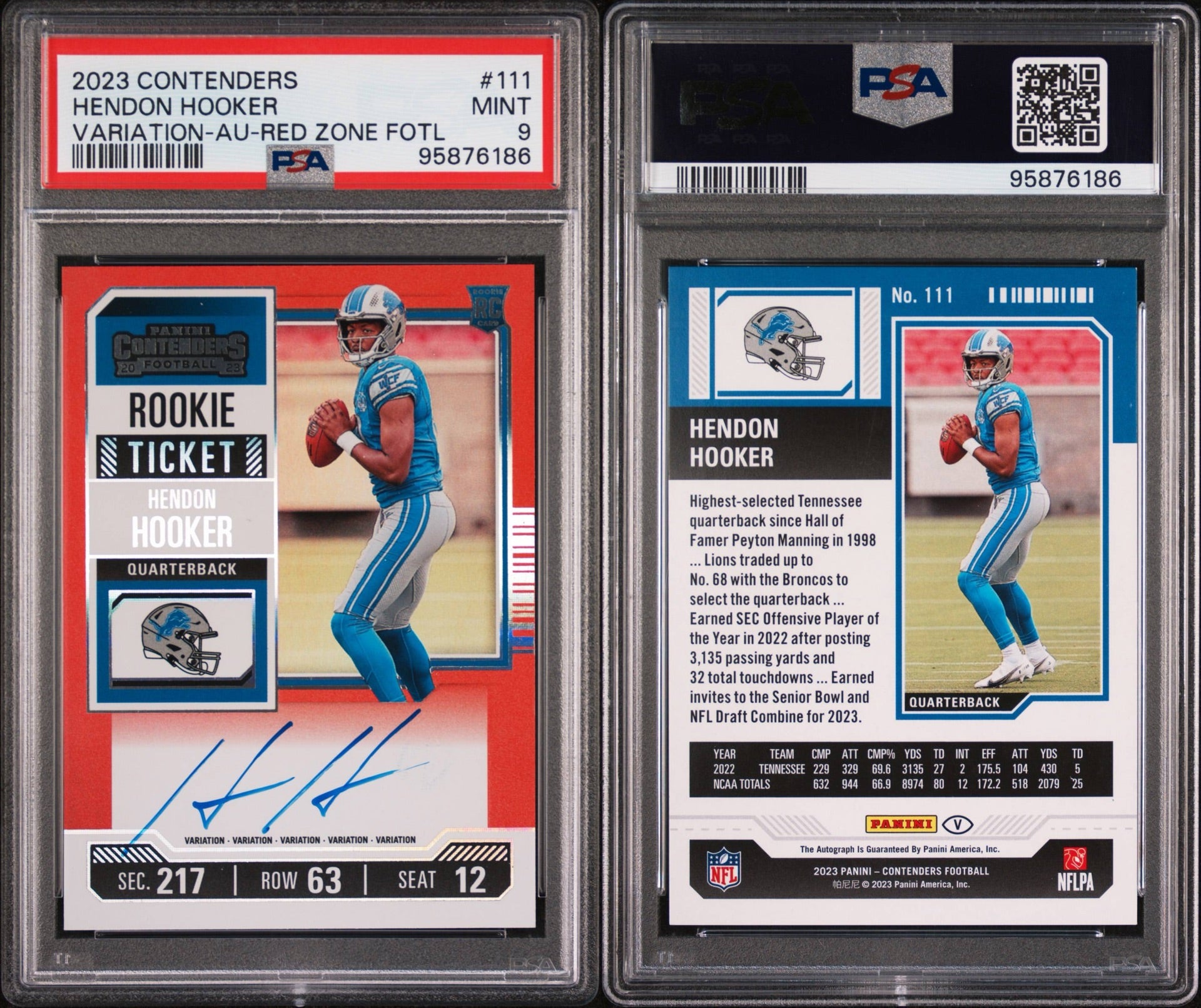 2023 PANINI CONTENDERS #111 HENDON HOOKER VARIATION-AU-RED ZONE FOTL PSA 9 (NW)