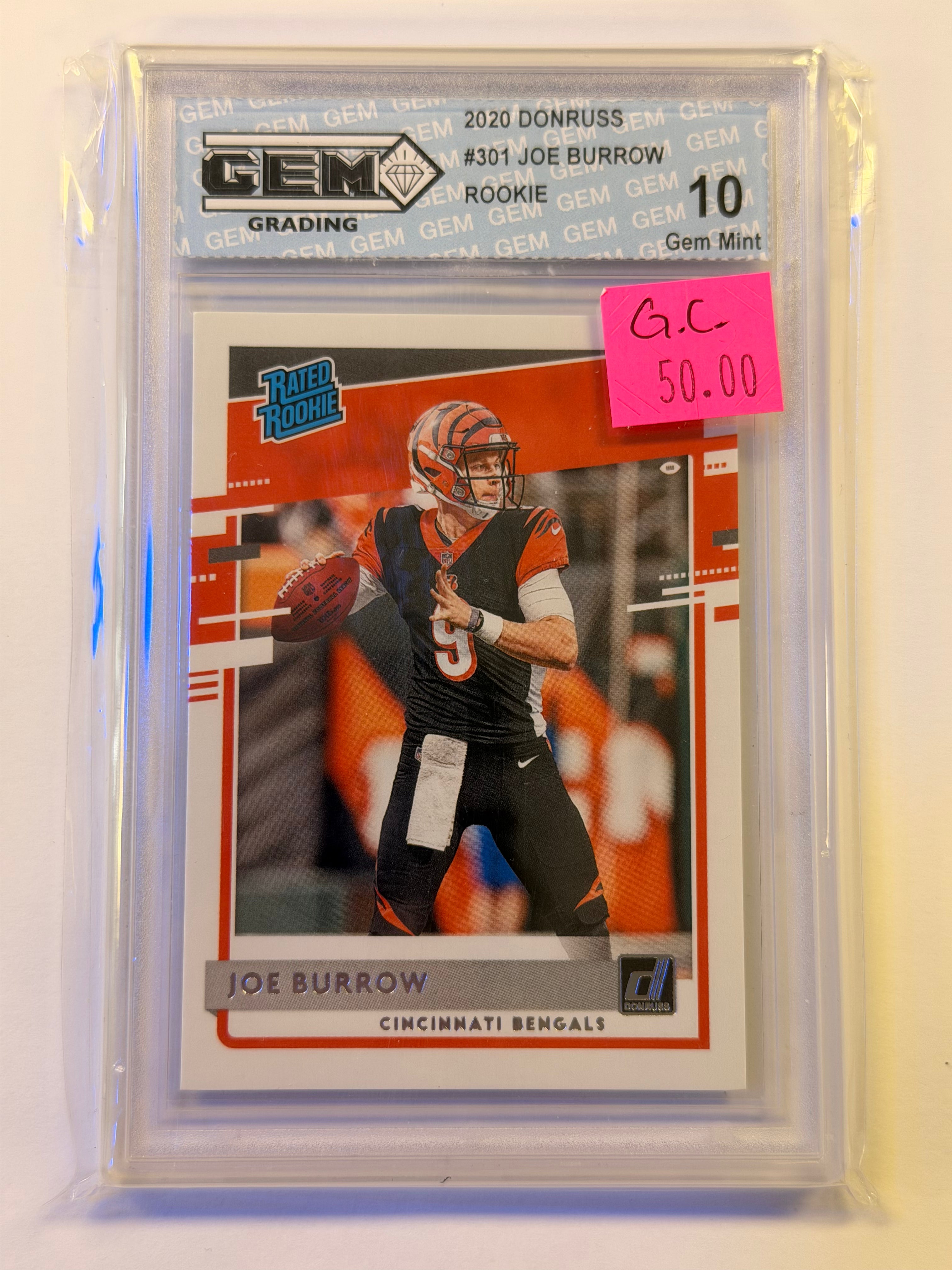 2020 PANINI DONRUSS 301 JOE BURROW BASE GEM 10 (GC)
