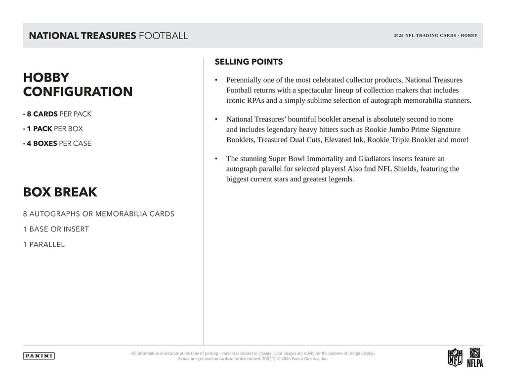 2025 Panini National Treasures Football Hobby Box