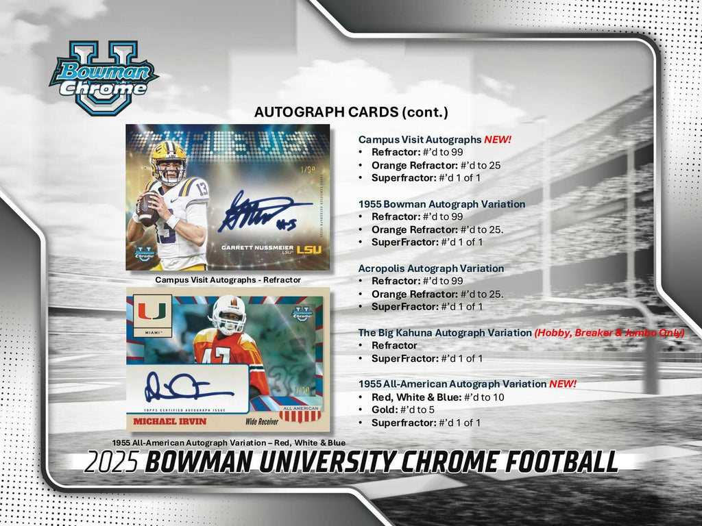 2025 Bowman University Chrome Football Hobby Box (10/31)