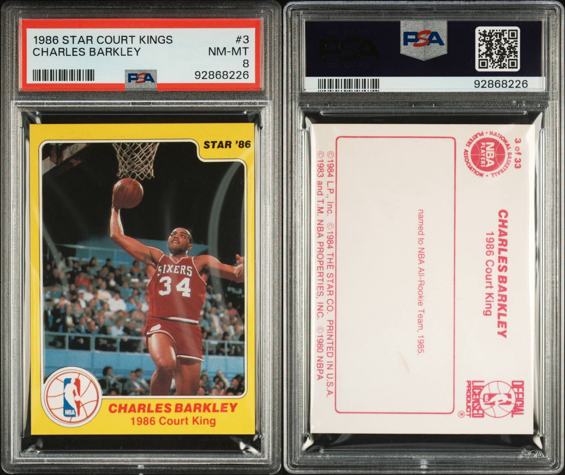 1986 STAR COURT KINGS #3 CHARLES BARKLEY RC PSA 8