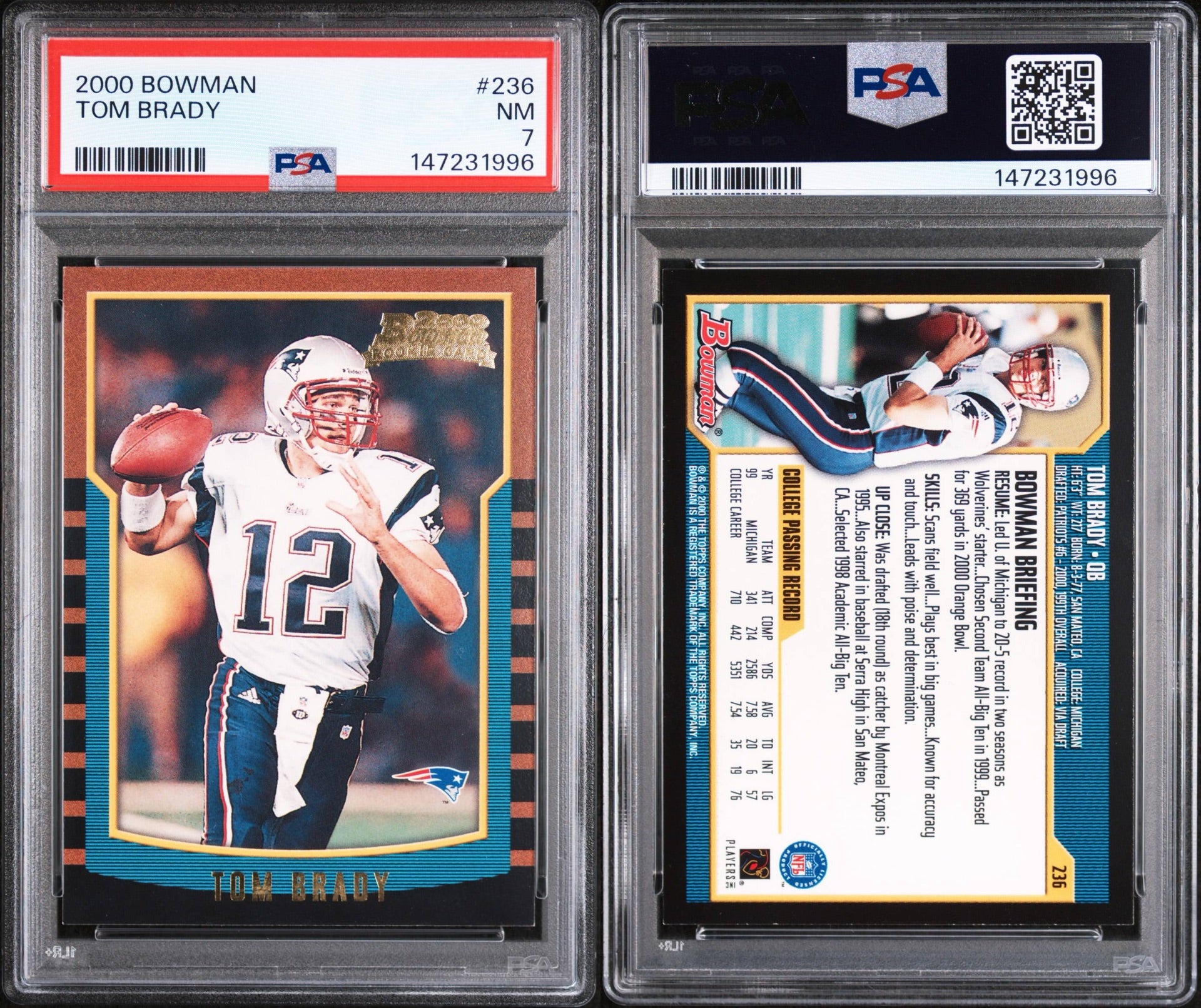 2000 BOWMAN #236 TOM BRADY PSA 7 (GC)