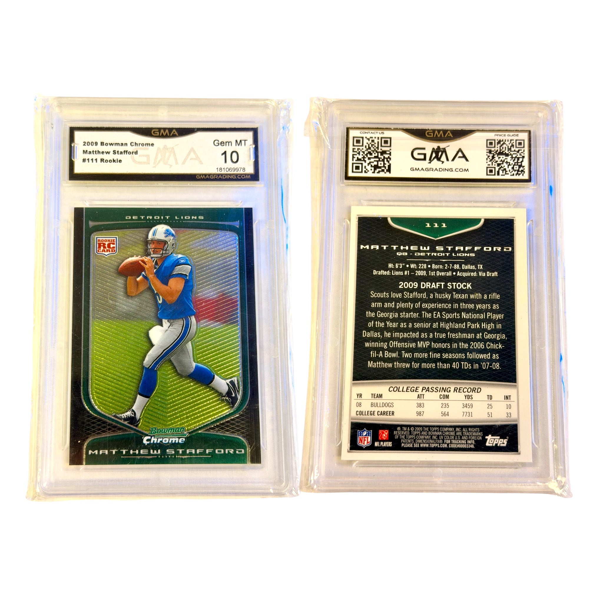 2009 BOWMAN CHROME #111 MATTHEW STAFFORD RC GMA 10 (GC)