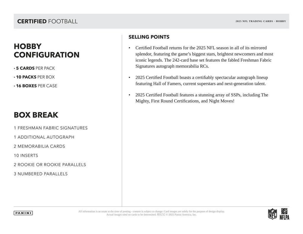 2025 Panini Certified Football Hobby Pack (11/5)