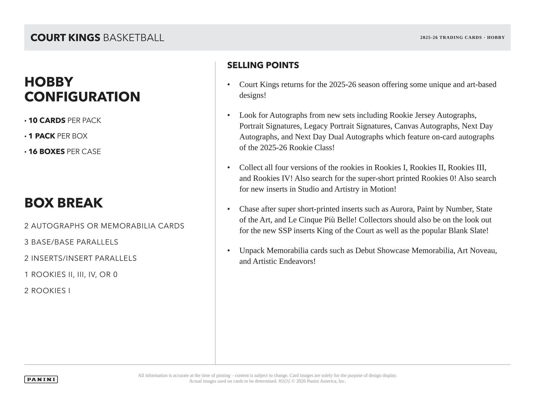 2025-26 Panini Court Kings Basketball Hobby Box (7/24)