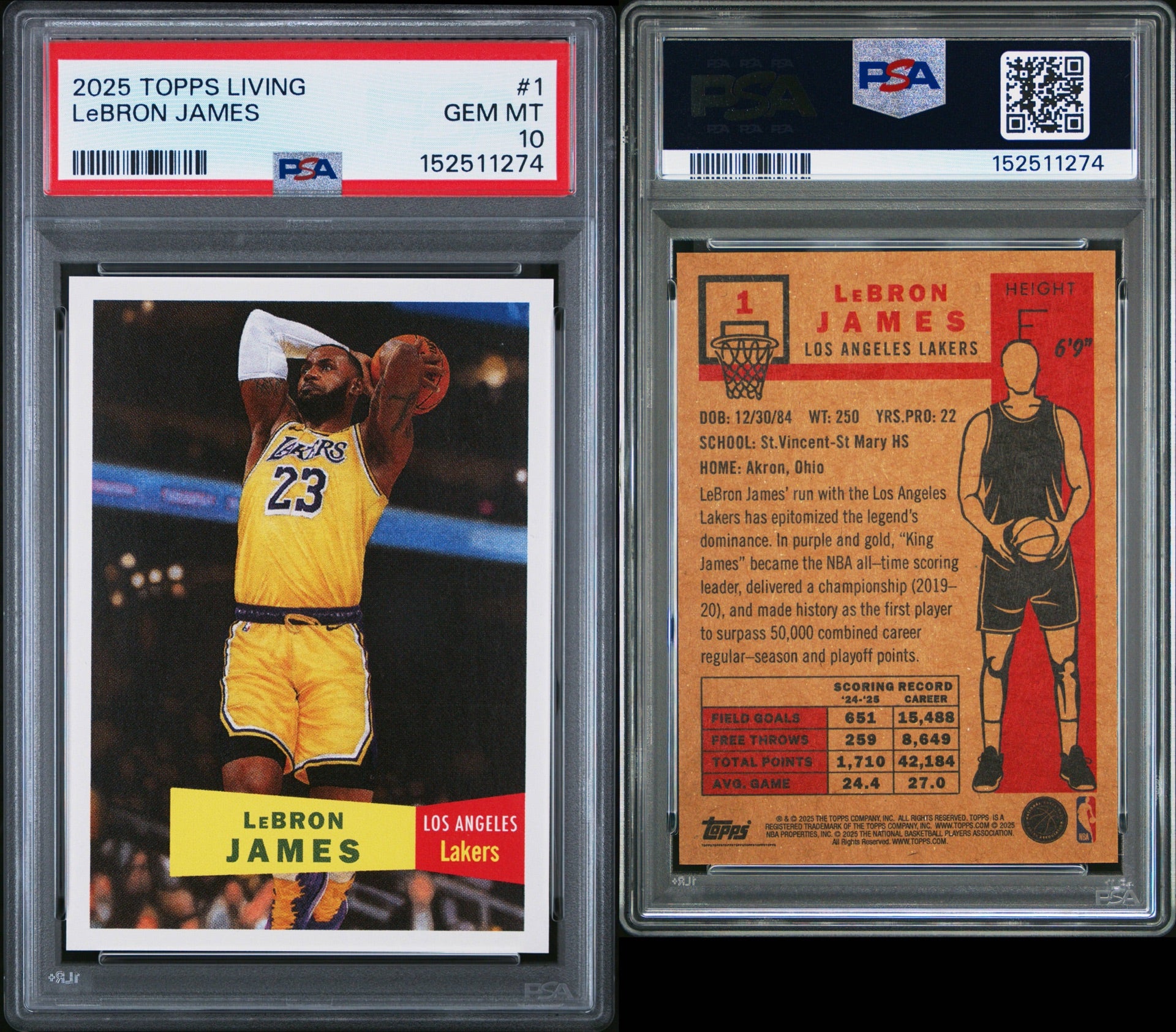 2025 TOPPS LIVING #1 LEBRON JAMES PSA 10 GEM MINT (SY)