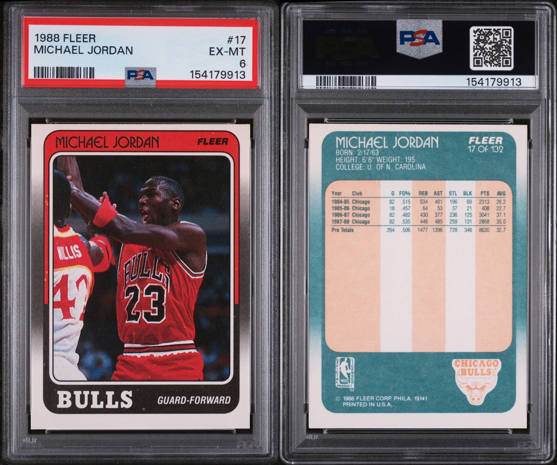 1988 FLEER #17 MICHAEL JORDAN PSA 6 EX-MT (SY)