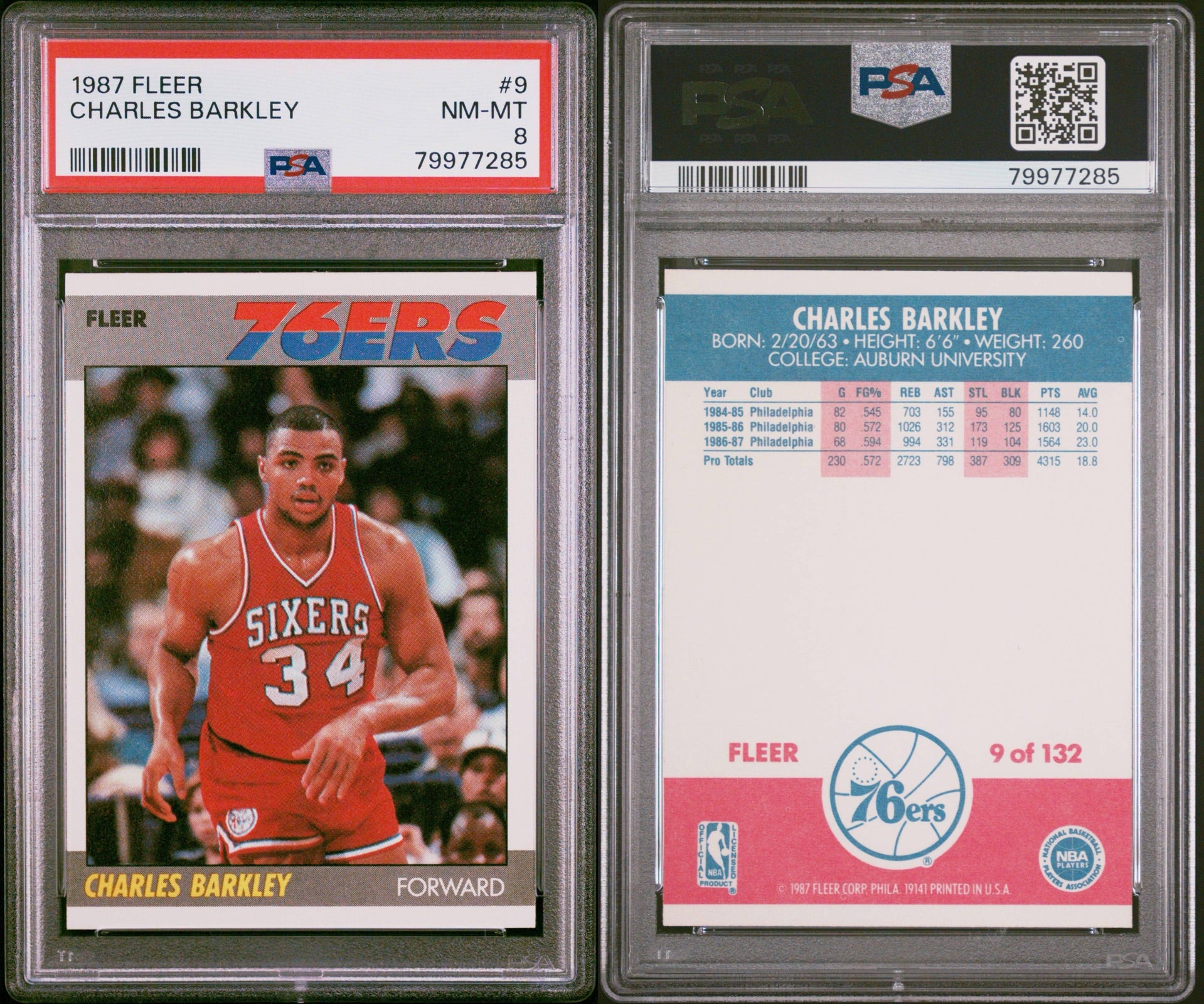 1987 FLEER #9 CHARLES BARKLEY PSA 8 NM-MT (SY)