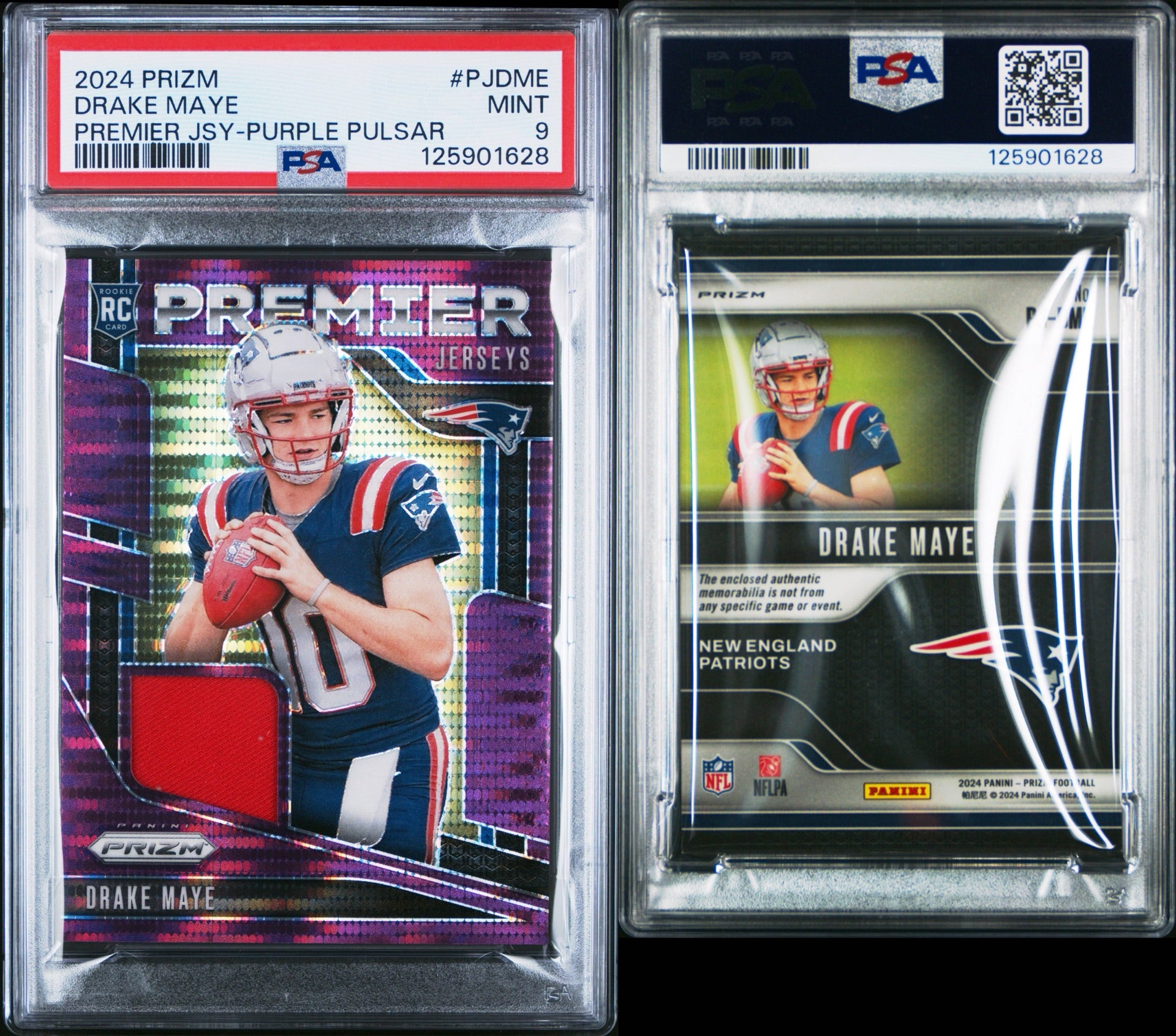2024 PANINI PRIZM PREMIER JERSEYS #PJDME DRAKE MAYE PREMIER JSY-PURPLE PULSAR PSA 9 MINT (SY)