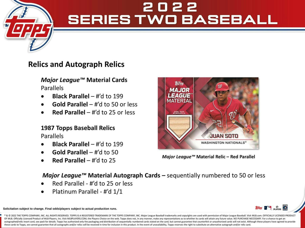 2022 Topps Series 2 Baseball 7-Pack Blaster Box (Commemorative Relic Card!)