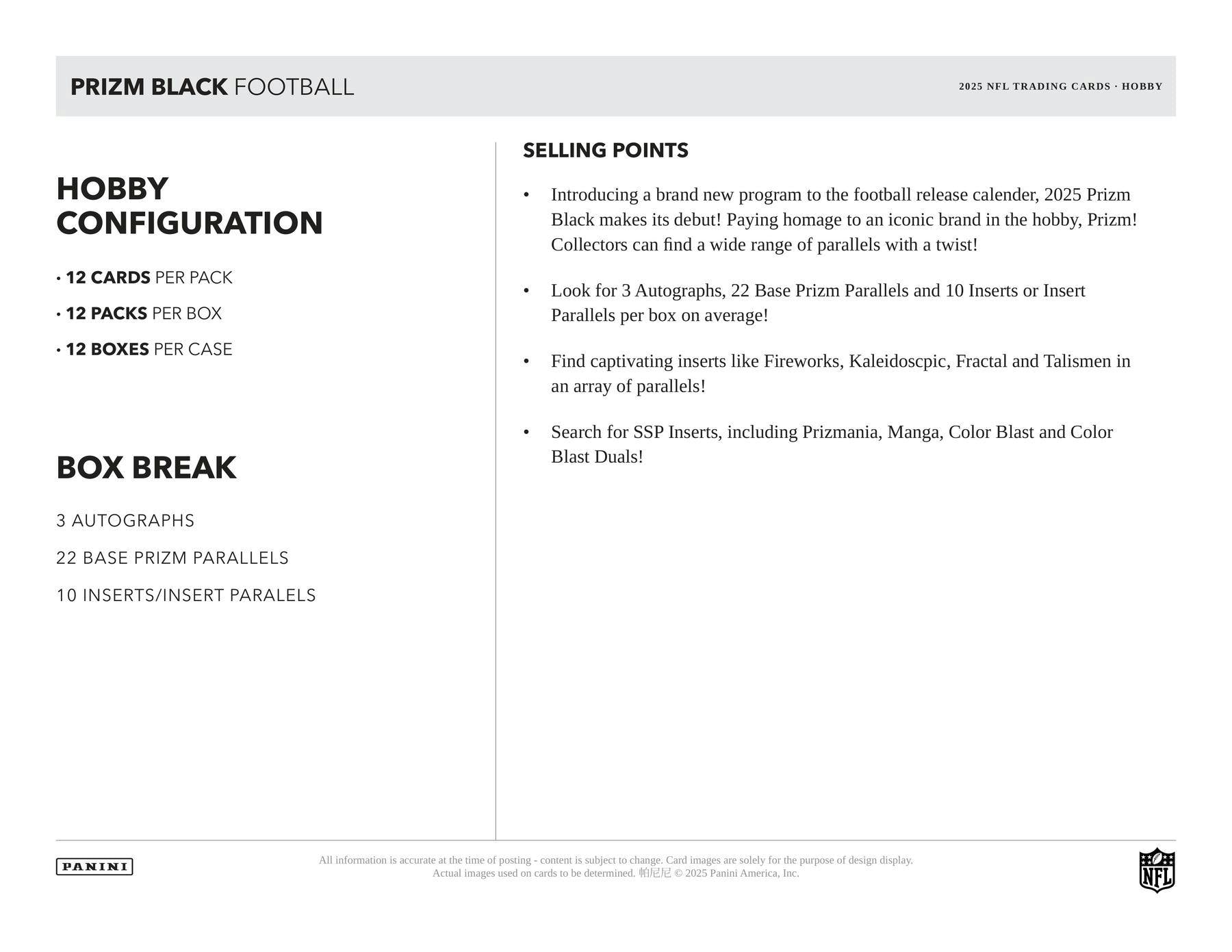 2025 Panini Prizm Black Football Hobby Box